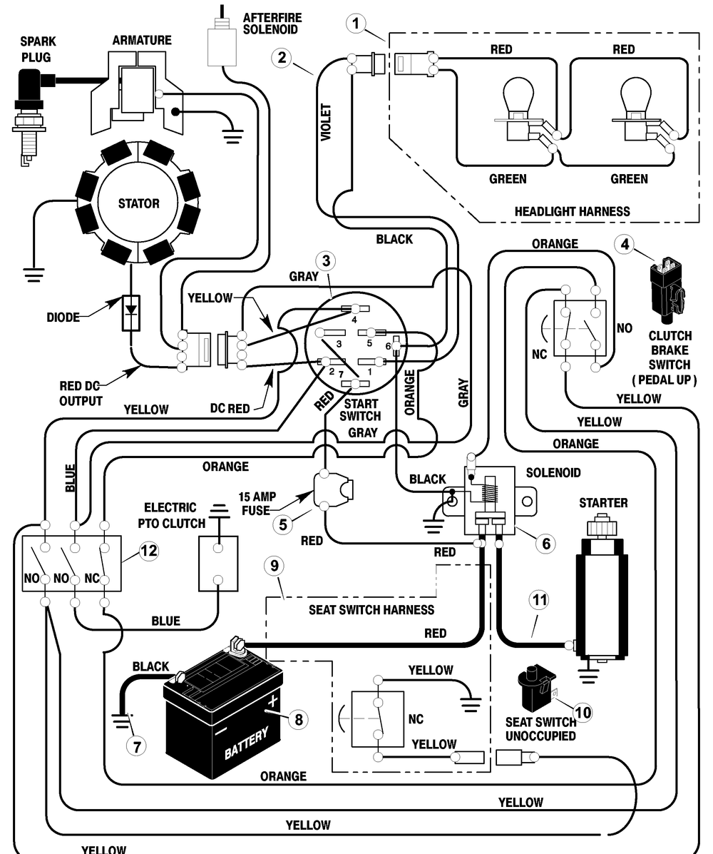 Electrical System Diagram and Parts List for 465618X48A 2003 Briggs and Stratton Lawn Tractor